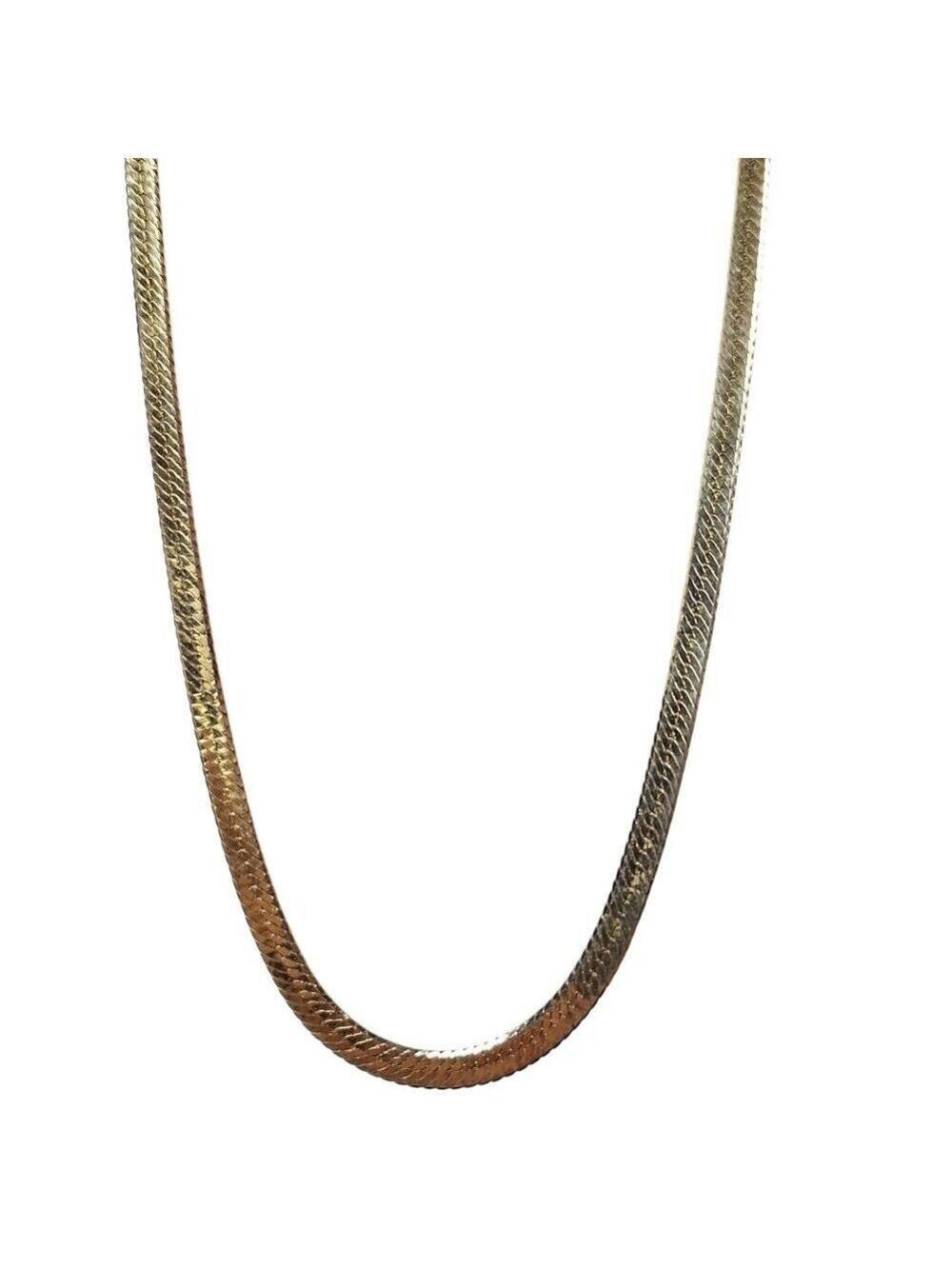 Gold Tone Herringbone Chain Necklace Y2K Minimalist